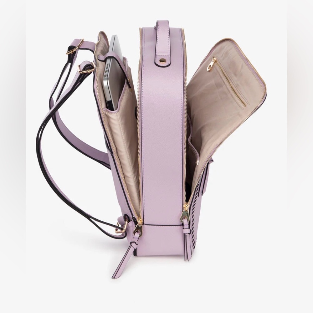 Calpak Kaya 15 inch Laptop Faux Leather Backpack Lavender NWT With Dust Bag $152 - Picture 2 of 16